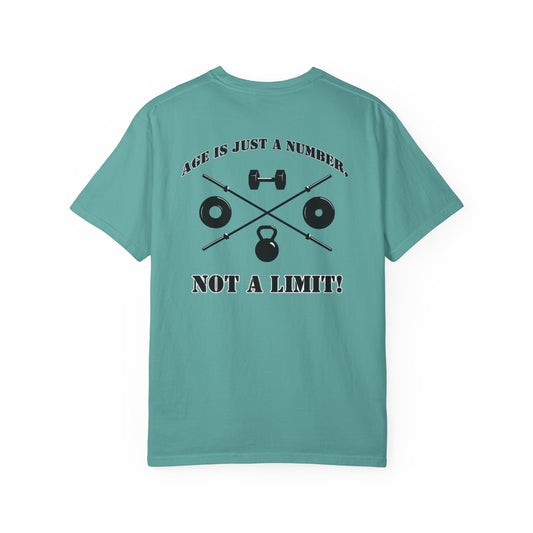 OldGuyzGear "Age is Just a Number, not a Limit"  heavy T-Shirt - Fitness Gym Tee